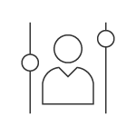 Line icon showing profile and scales on either side. Line icon showing profile and scales on either side.