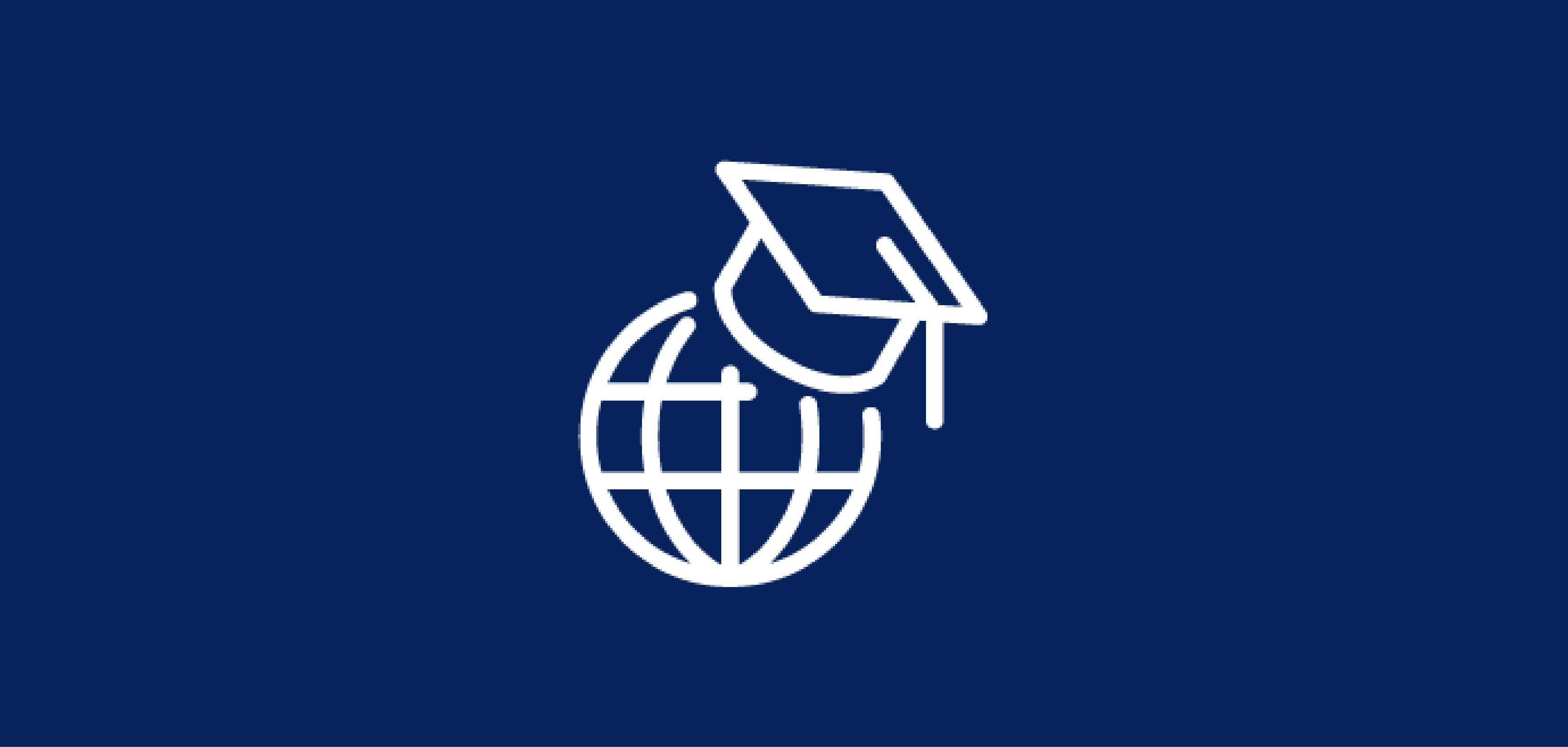 Blue background with a logo of a world with a graduation cap