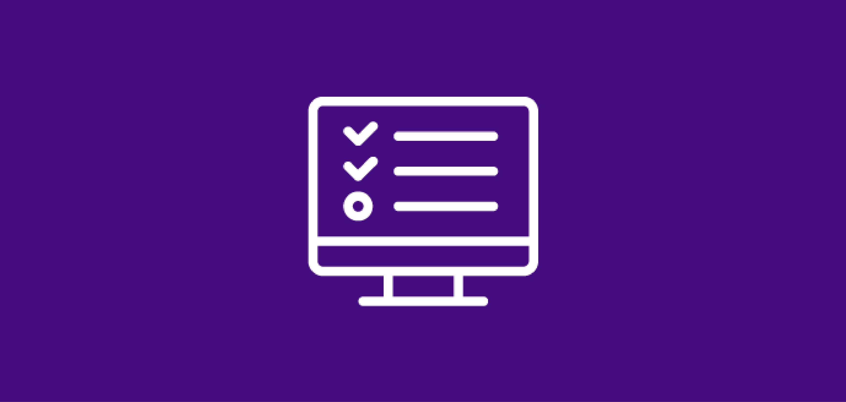 Purple background with a logo of a computer desktop screen