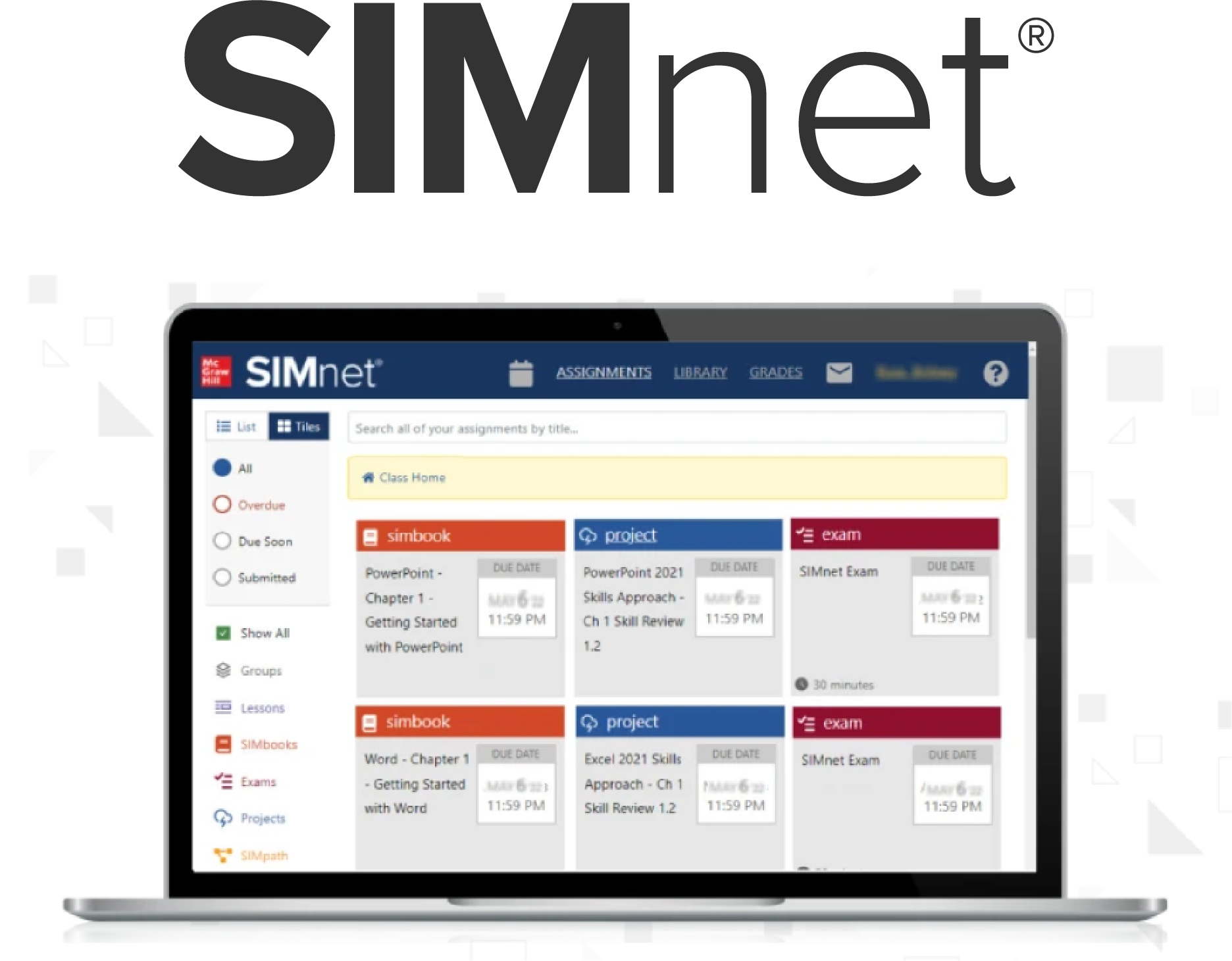 SIMnet logo floating above a laptop open to the SIMnet webpage