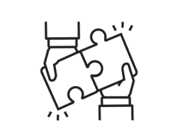 Line icon outline of two hands placing a puzzle piece together Line icon outline of two hands placing a puzzle piece together