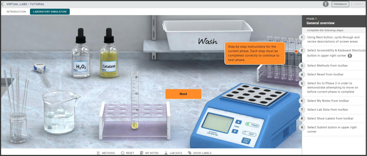 Nutrition interface in Virtual Labs 