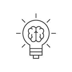 Lightbulb icon with brain icon within showing spark Lightbulb icon with brain icon within showing spark