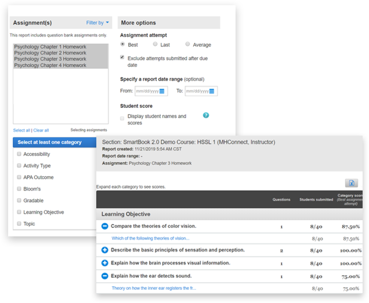 Category analysis interfece within connect Category analysis interfece within connect