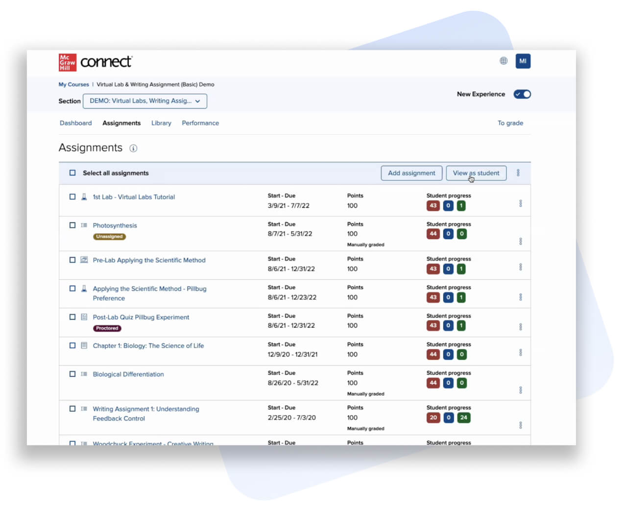 Screenshot of Connect assignment user interface Screenshot of Connect assignment user interface