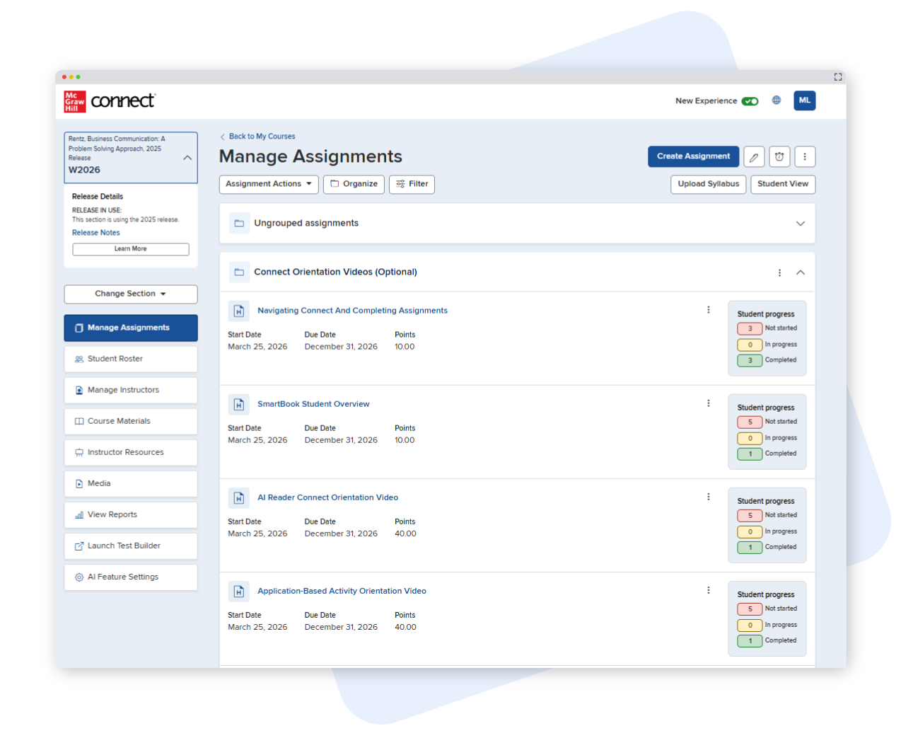 Screenshot of Connect assignment user interface Screenshot of Connect assignment user interface