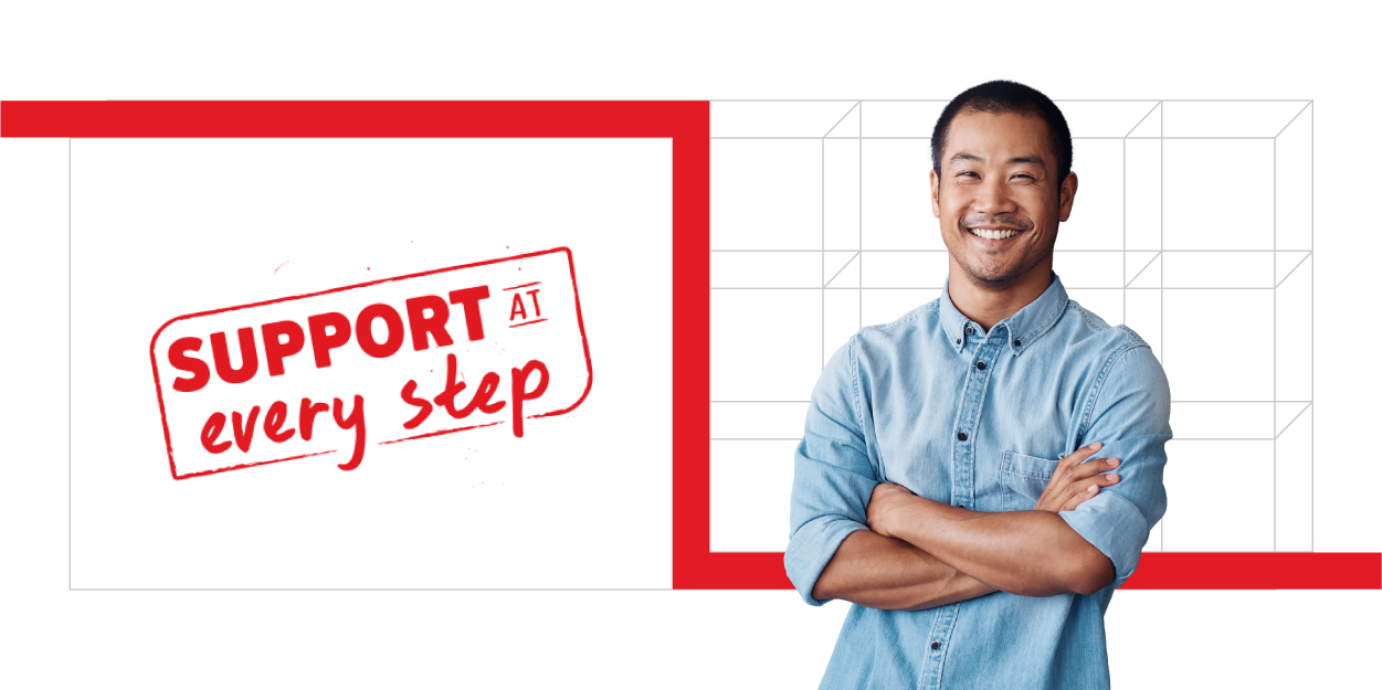 Support at Every Step Logo with a Male Instructor 