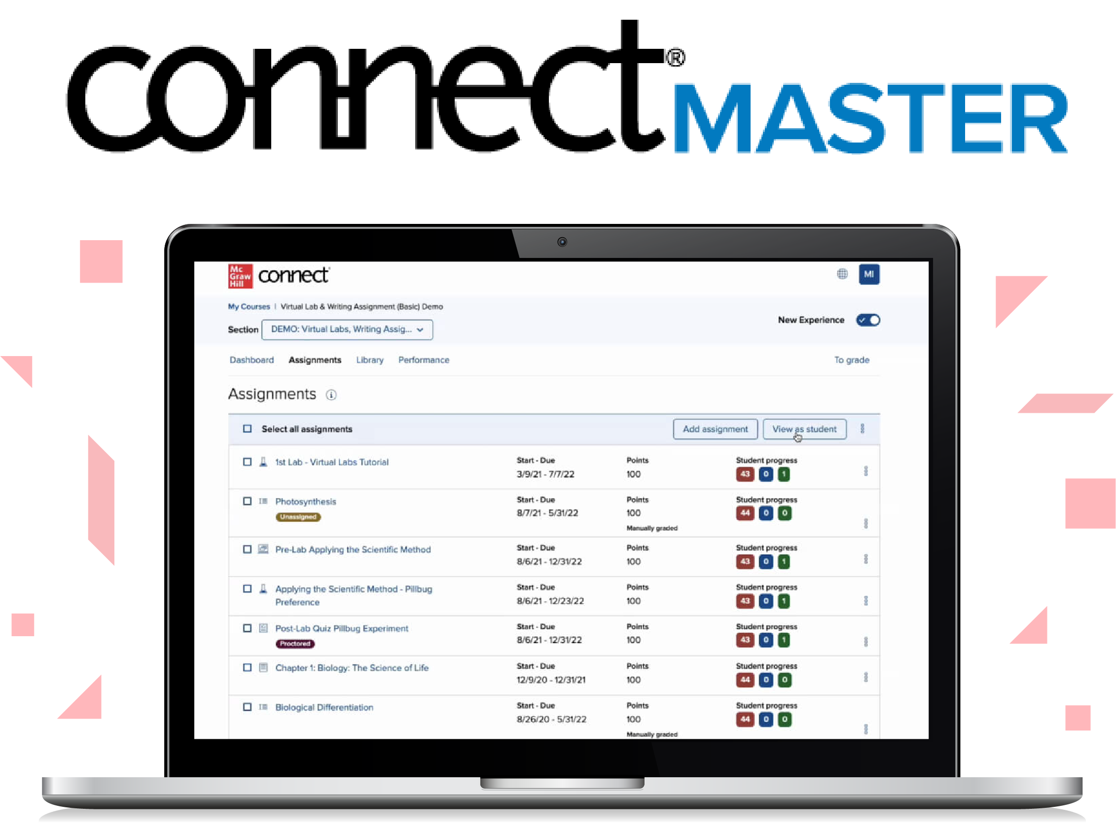 Connect Master logo floating above a laptop open to the Connect webpage